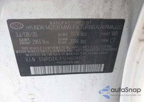 2020 Hyundai Elantra Se from USA, damaged, VIN 5NPD74LF5LH604865